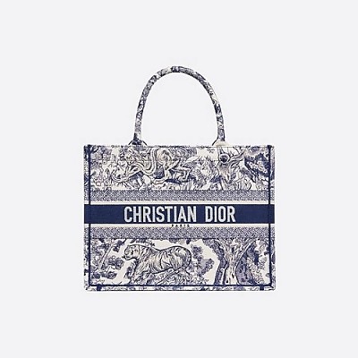 [스페셜오더]CHRISTIAN DIOR-M1296 디올 블루 Toile de Jouy Palms 자수 스몰 DIOR BOOK TOTE 백