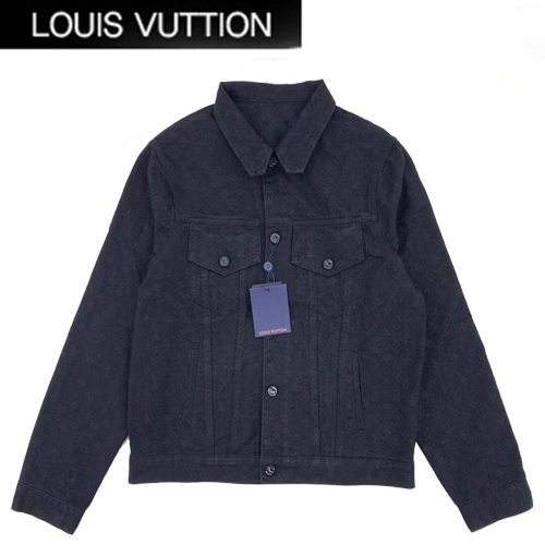 LOUIS VUITTON-08261 루이비통 블랙 모노그램 디테일 데님 셔츠 남여공용