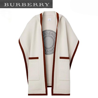 BURBERRY-80315441 버버리 블랙 로고 그래픽 자카드 후드 케이프