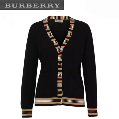 BURBERRY-80089531 버버리 블랙 아이콘 스트라이프 디테일 카디건