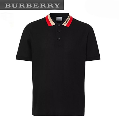 BURBERRY-80386011 버버리 브라이트 레드 로고 디테일 코튼 피케 폴로셔츠