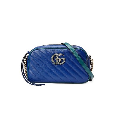 [스페셜오더]GUCCI-447632 4338 구찌 GG 마몽 블루 스몰 마틀라세 숄더백