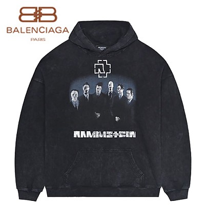 BALENCIAGA-08258 발렌시아가 블랙 프린트 장식 후드 티셔츠 남여공용