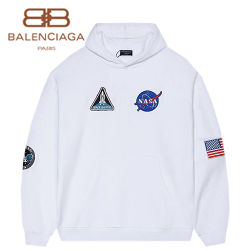 BALENCIAGA-651799 발렌시아가 화이트 SPACE BOXY 후드 티셔츠 남여공용