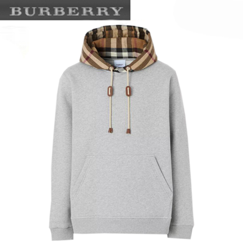 BURBERRY-80450051 버버리 그레이 체크 후드 코튼 블렌드 후디