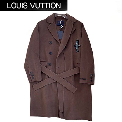 LOUIS VUITTON-01042 루이비통 브라운 울 스터드 패치 장식 코트 남성용