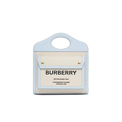 BURBERRY-80429951 버버리 에크루 미니 호스페리 리넨 코튼 캔버스 포켓 백