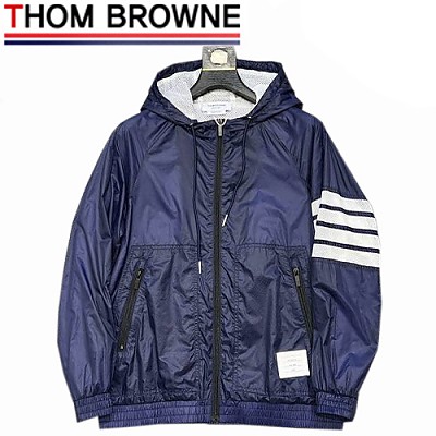 THOM BROWNE-02111 톰 브라운 그레이 스트라이프 장식 바람막이 후드 쟈켓 남성용