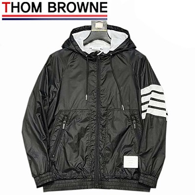 THOM BROWNE-02111 톰 브라운 그레이 스트라이프 장식 바람막이 후드 쟈켓 남성용