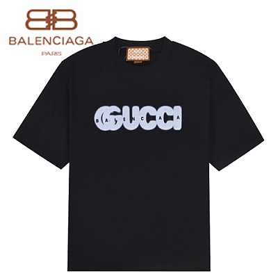 GUCC*-022813 구찌 블랙 구찌 X 발렌시아가 콜라보 GUCCI 프린트 장식 티셔츠 남여공용