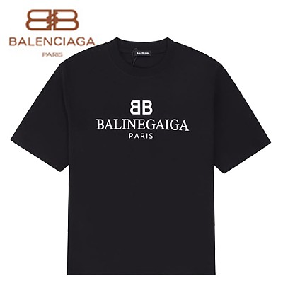 BALENCIA**-03068 발렌시아가 아이보리 프린트 장식 티셔츠 남여공용