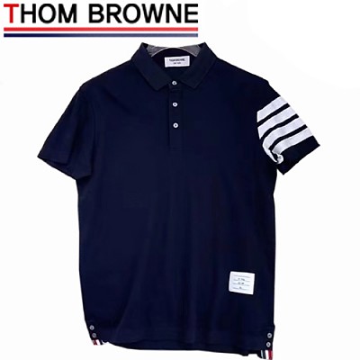 THOM BROW**-031913 톰 브라운 화이트 스트라이프 장식 폴로 티셔츠 남성용