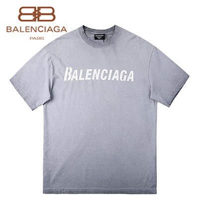 BALENCIA**-04206 발렌시아가 그레이 프린트 장식 빈티지 티셔츠 남여공용