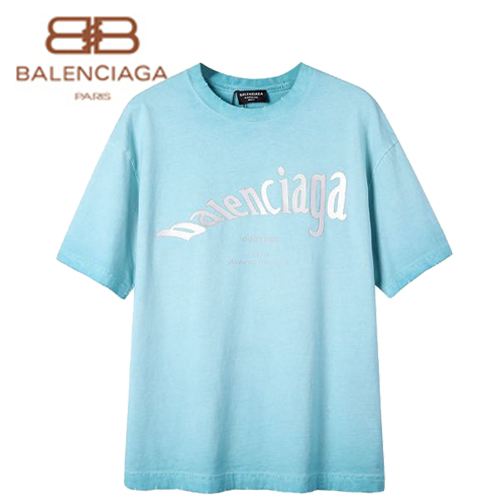 BALENCIA**-04208 발렌시아가 블루 프린트 장식 빈티지 티셔츠 남성용