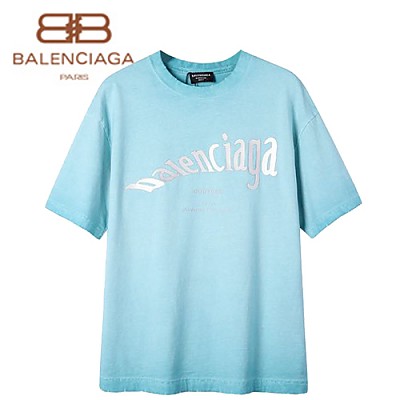 BALENCIA**-04208 발렌시아가 블루 프린트 장식 빈티지 티셔츠 남성용