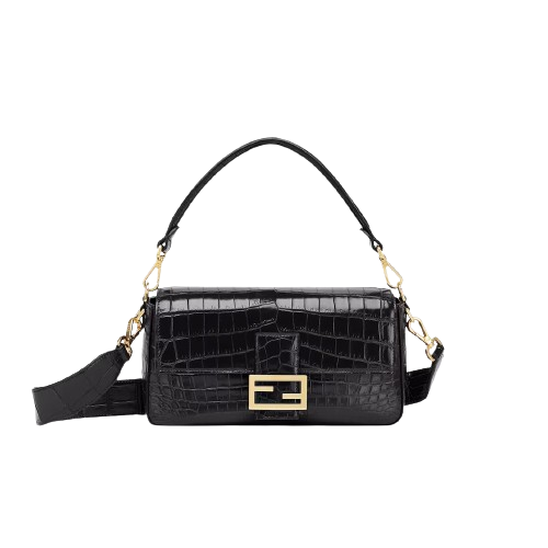 [스페셜오더]FENDI-8BR600 펜디 블랙 악어가죽 미디엄 바게트 백