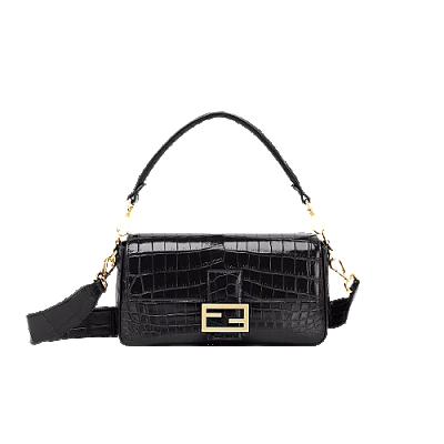 [스페셜오더]FENDI-8BR600 펜디 블랙 악어가죽 미디엄 바게트 백