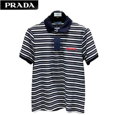 PRADA-05056 프라다 블랙/화이트 스트라이프 폴로 티셔츠 남성용