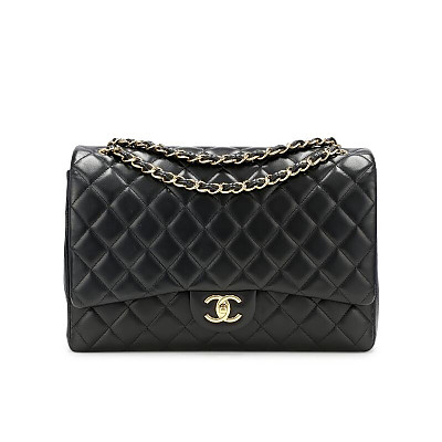 CHANEL-A58601 샤넬 클래식 블랙 골드 캐비어 맥시 더블 플랩 백 33cm