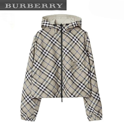 BURBERRY-80883401 버버리 그레이 크롭 리버시블 체크 재킷 여성용