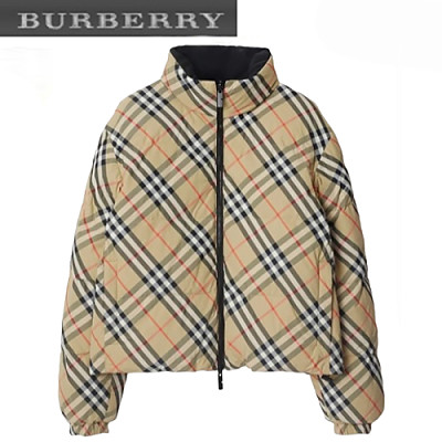 BURBERRY-80961311 버버리 블랙 리버시블 체크 나일론 퍼퍼 재킷 여성용