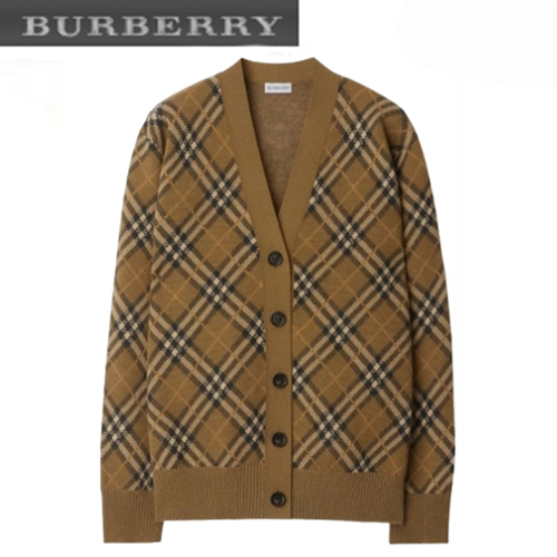 BURBERRY-80996211 버버리 쉬루 체크 울 모헤어 블렌드 카디건 여성용