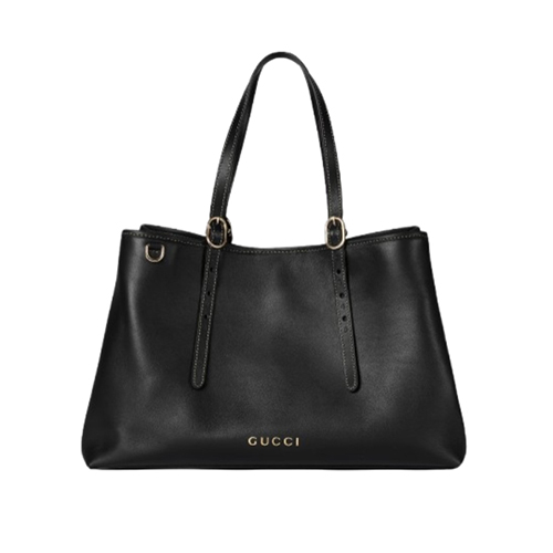 GUCCI-815213 1000 구찌 블랙 가죽 GG 엠블럼 미디엄 토트백