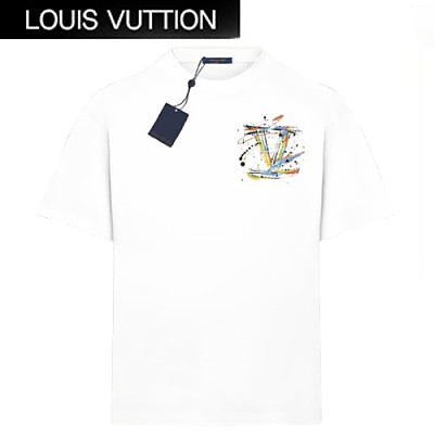 LOUIS VUITTON-06096 루이비통 블랙 LV 시그니처 프린트 장식 티셔츠 남여공용
