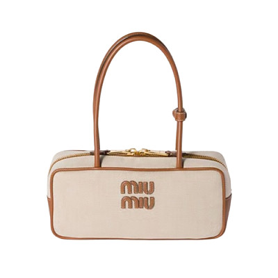 MIUMIU-5BB173 미우미우 브라운/화이트 송아지 가죽 보 백