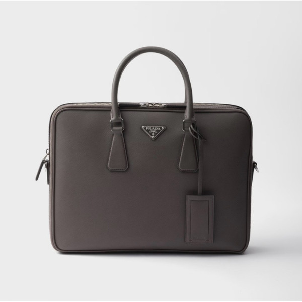 [스페셜오더]PRADA-2VE022 프라다 그레이 사피아노 가죽 브리프케이스