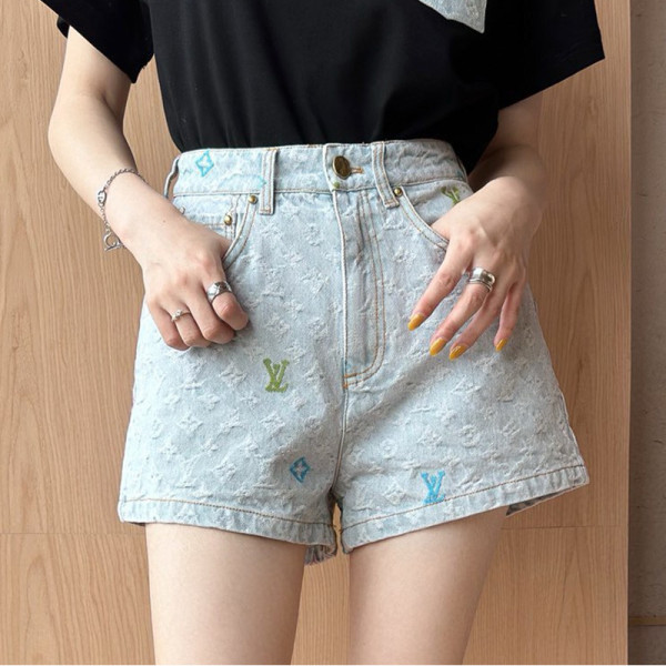 [스페셜오더]LOUIS VUITTON-M96141 Louis Vuitton × Tyler 콜라보 자카드 풀 로고 캔디 시리즈 데님 숏팬츠 여성용