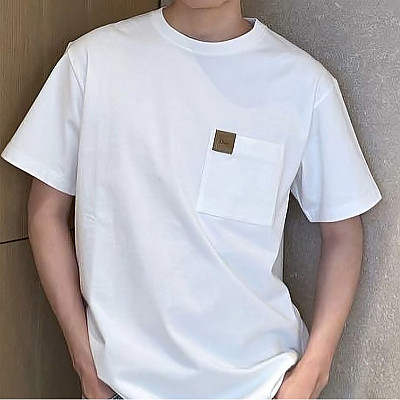 Dior-04011 디올 브라운 스웨이드 패치 반팔 화이트  남녀공용