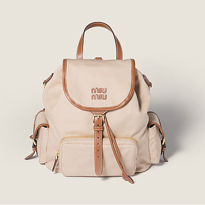 MIUMIU-5BZ042 미우미우 블루 캔버스 가죽 백팩 미듐