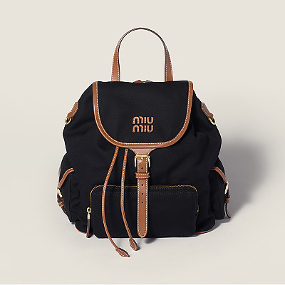 MIUMIU-5BZ042 미우미우 블루 캔버스 가죽 백팩 미듐