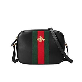 GUCCI-412008 1079 구찌 블랙가죽 Web 스몰 벌 자수 숄더백