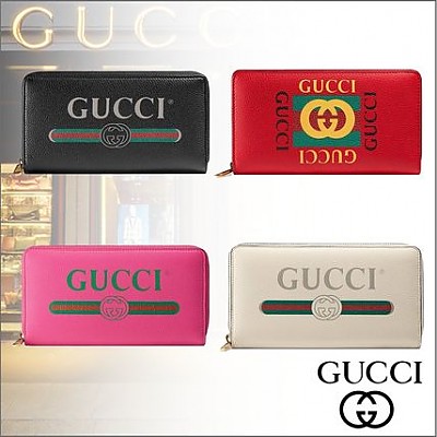 [스페셜오더]GUCCI-496317 6461 구찌 프린트 로고 레드 지퍼 어라운드 장지갑