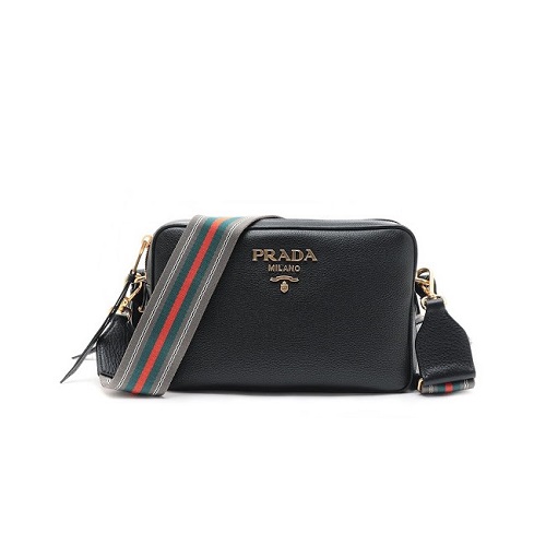 PRADA-1BH082 프라다 블랙 비텔로 미디엄 더블 지퍼 카메라 백 22cm