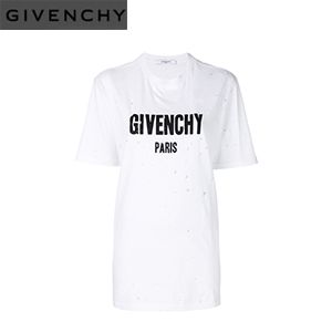 GIVENCHY-17F733 지방시 블랙 로고 프린트 구멍 티셔츠 남녀공용