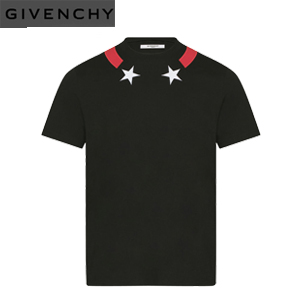 GIVENCHY-BM702C 지방시 레드 스트랩 스타 프린트 코튼 티셔츠 