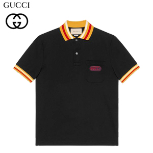 GUCCI-527727 1082 구찌 블랙 코튼 Gucci 패치 장식 폴로 티셔츠