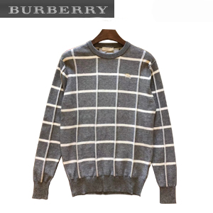 BURBERRY-45218154 버버리 그레이 체크 무늬 스웨터 남성용