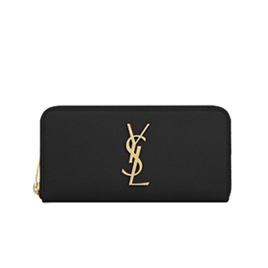 SAINT LAURENT-358094 생로랑 페일 골드 메탈릭 그레인드 가죽 모노그램 생 로랑 지퍼 어라운드 지갑