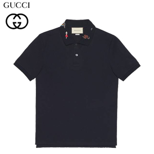 GUCCI-523059 4033 구찌 네이비 코튼 자수 장식 폴로 티셔츠