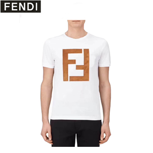 FENDI-FY0894 펜디 더블 F 로고 자수 장식 블랙 코튼 티셔츠 