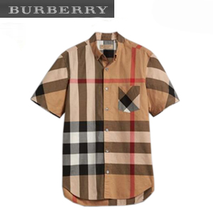 [스페셜오더]BURBERRY-40458371 버버리 쇼트 슬리브 체크 스트레치 레드 코튼 블렌드 셔츠