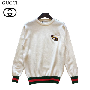 GUCCI-4752055 3343 구찌 화이트 꿀벌 자수 스웨터 남성용