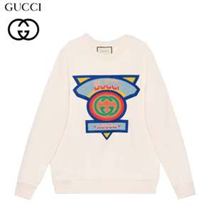 GUCCI-469250 9025 구찌 화이트 코튼 구찌 패치 장식오버사이즈 스웨트셔츠