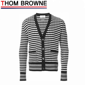 THOM BROWNE-톰 브라운 스트렙 텍스츄어 배색 가디건